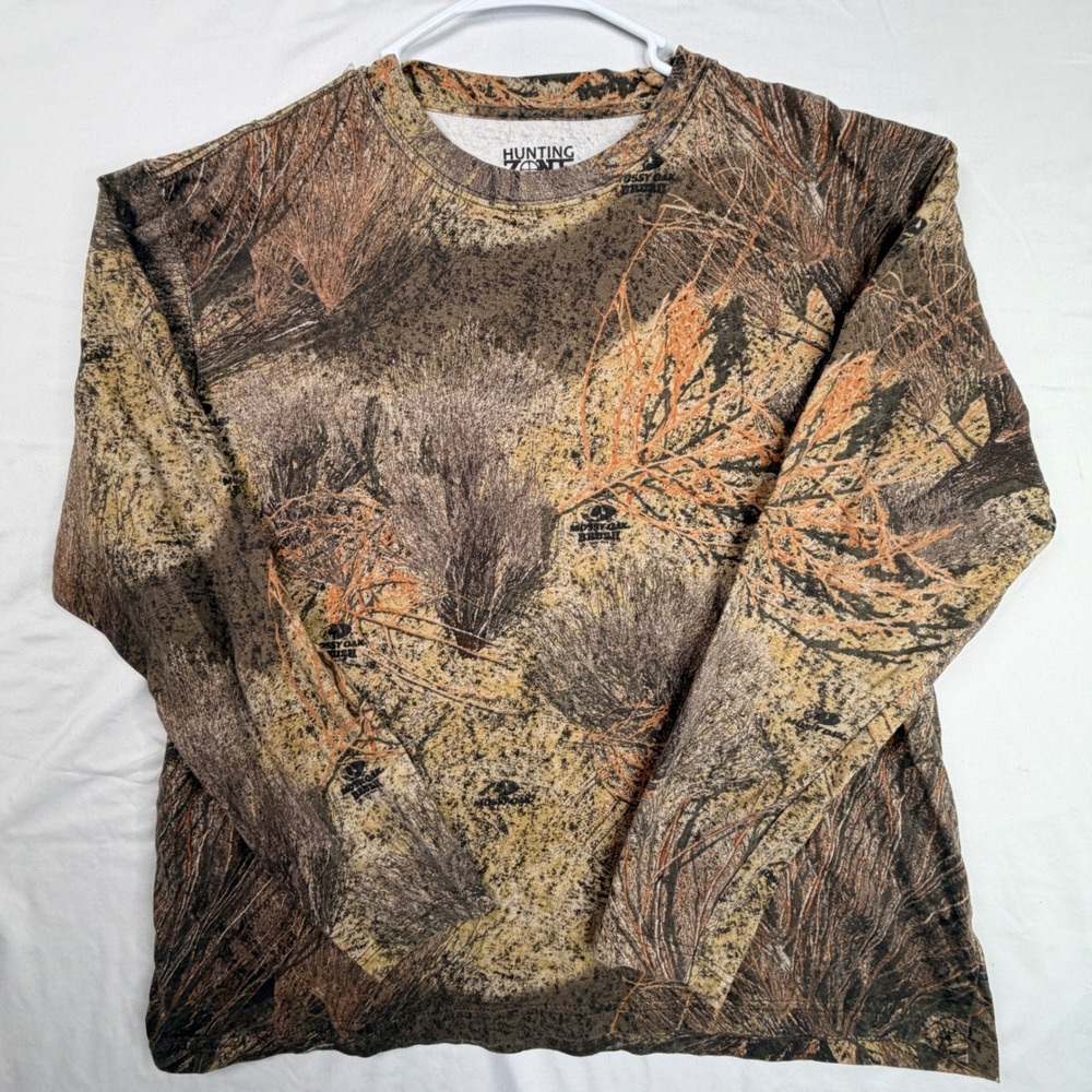 Hunting Zone Mossy Oak Brush Camo Long Sleeve Shirt Mens 2XL Performance Tee